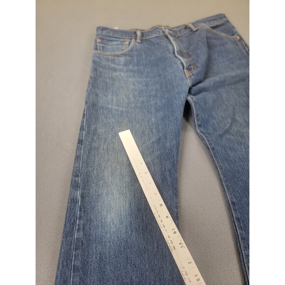 Levis 517 Jeans Mens 36x30 Blue Denim Bootcut Straight Leg Distressed Raw Hem - Picture 5 of 15